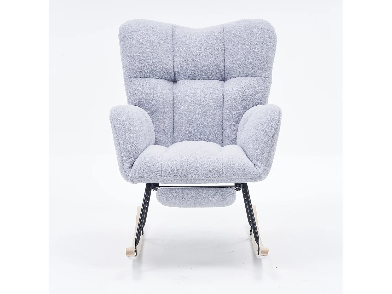 Rocking chair en tissu gris Teddy  avec repose-pieds rétractable et poches latérales
