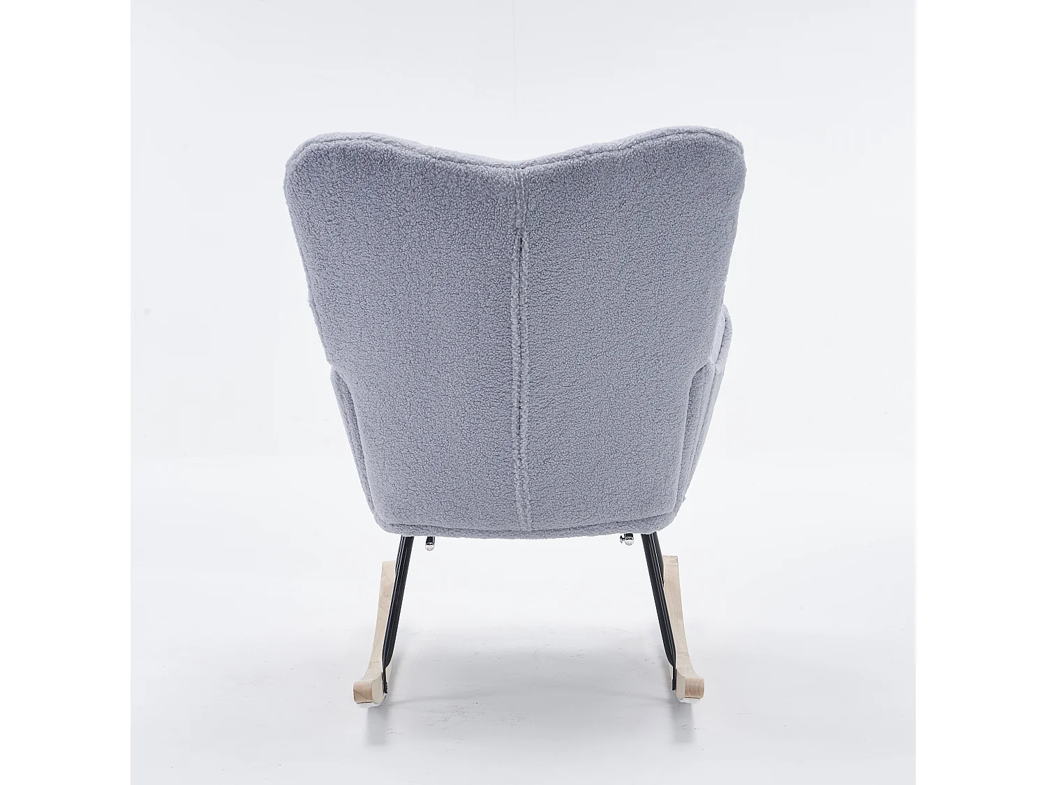 Rocking chair en tissu gris Teddy  avec repose-pieds rétractable et poches latérales
