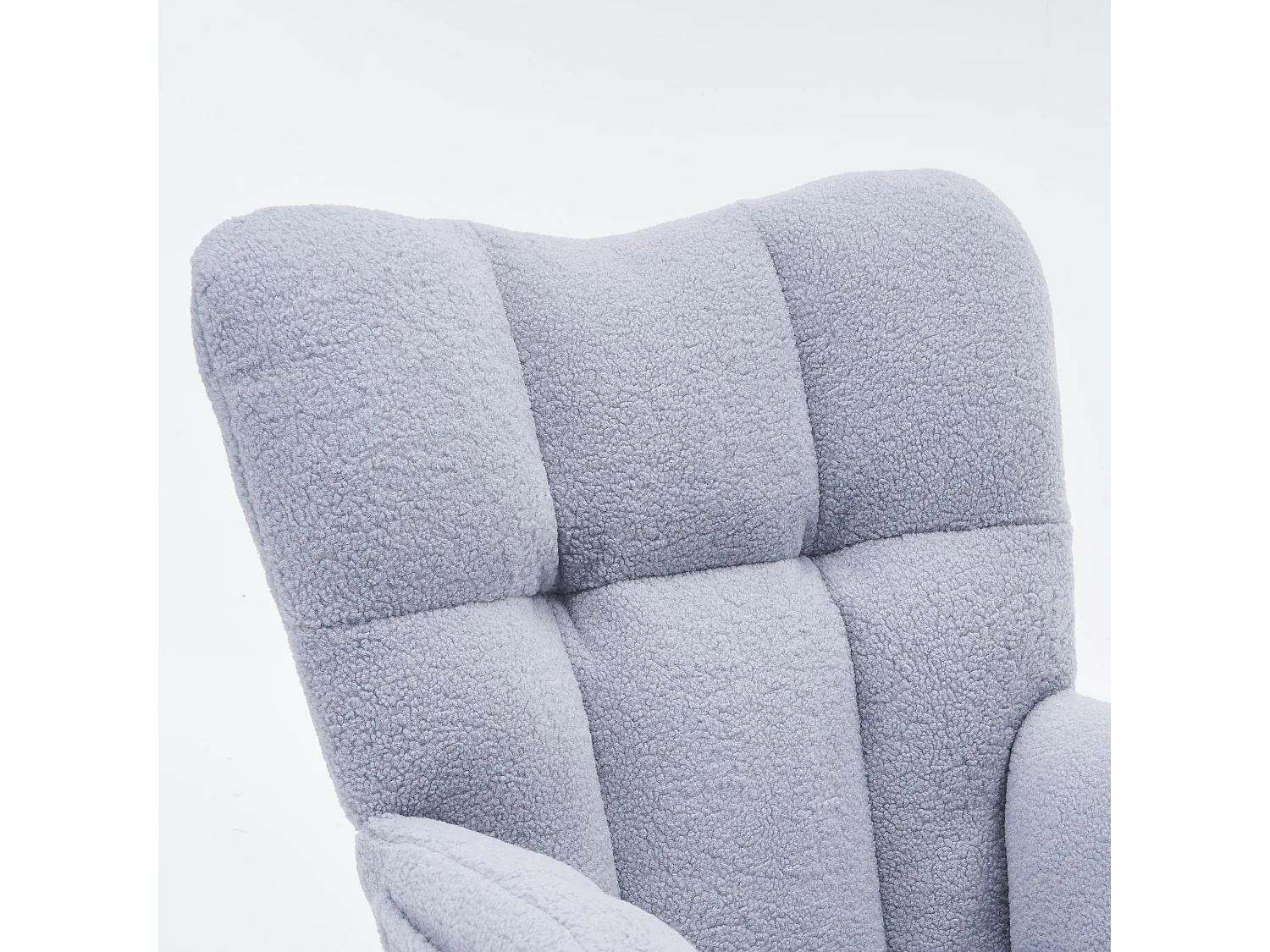 Rocking chair en tissu gris Teddy  avec repose-pieds rétractable et poches latérales