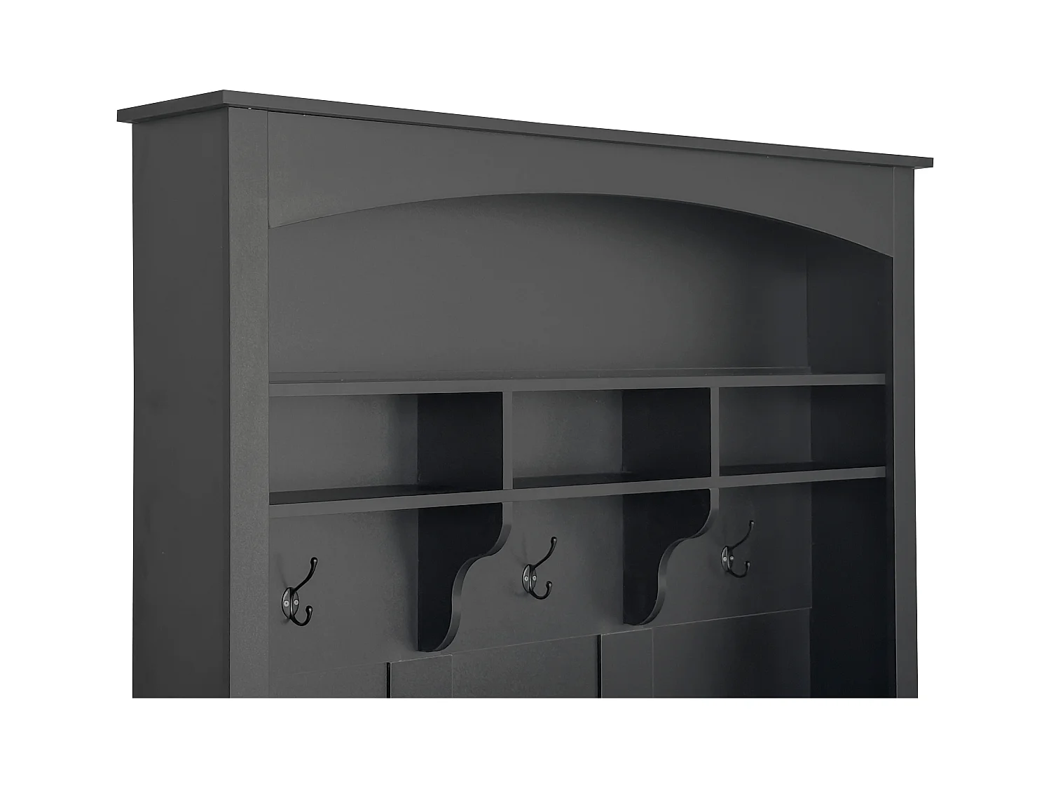 Zwarte garderobekast met bank, schoenenrek, 3 haken en open opbergruimte 120x40x190cm