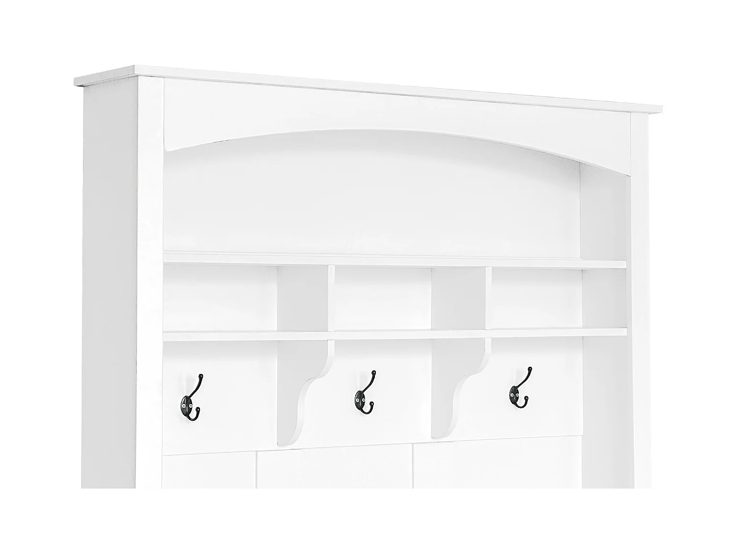 Witte garderobekast met bank, schoenenrek, 3 haken en open opbergruimte 120x40x190 cm