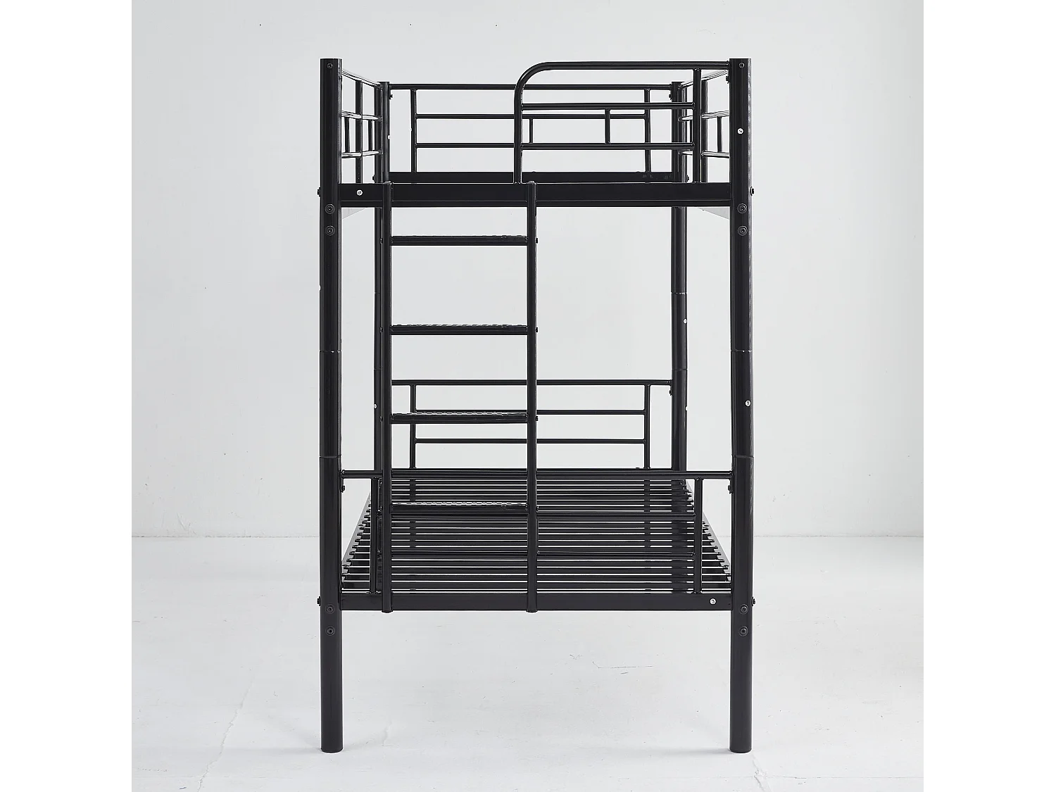 Lit mezzanine enfant 90x190 cm noir avec table, étagère et barrières de sécurité, structure métallique (sans matelas)