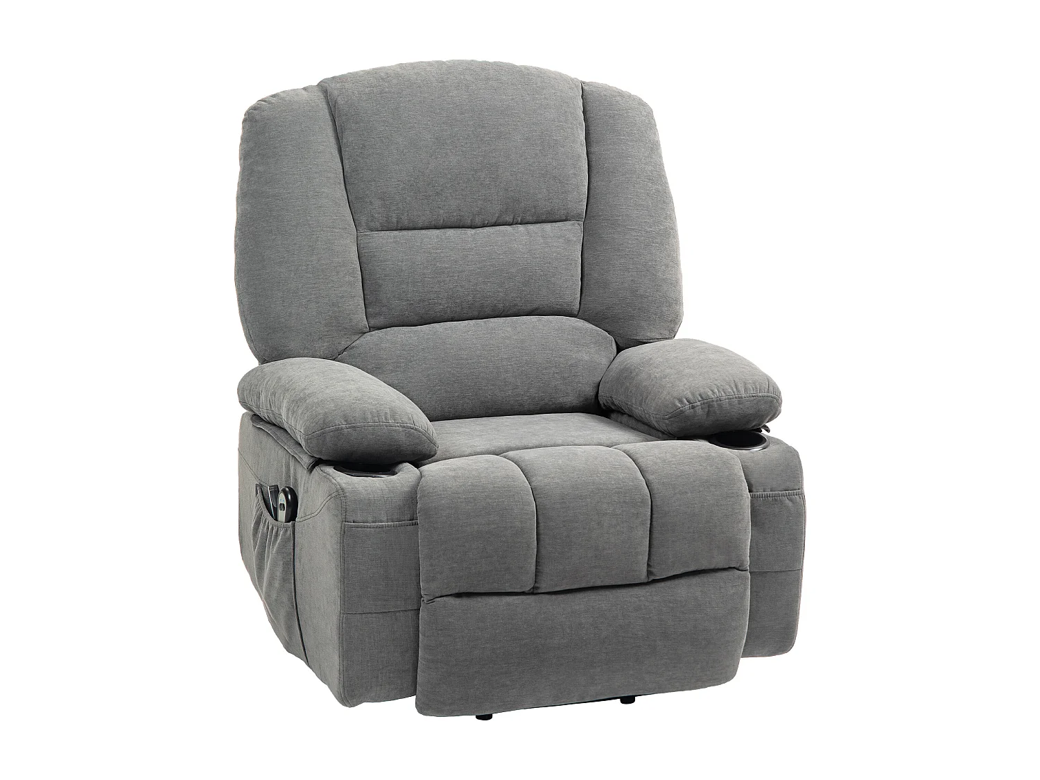 Fauteuil releveur électrique massant chauffant inclinable - repose-pied intégré, 2 télécommandes - tissu gris