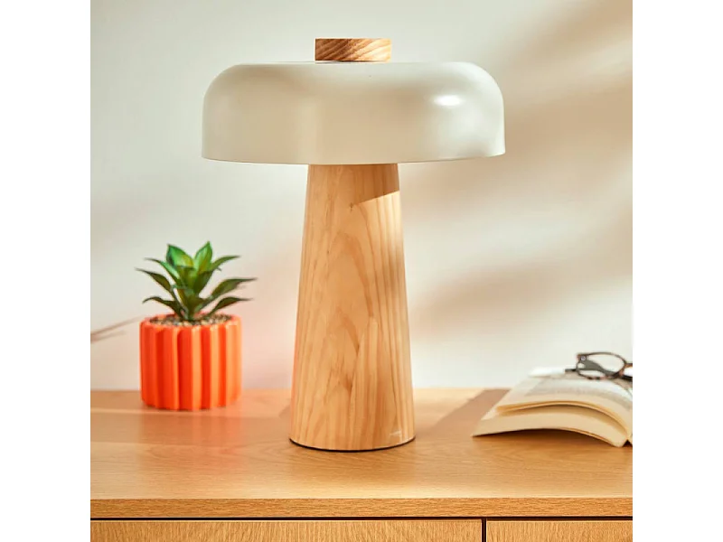 Lampe à Poser Champignon "Pola" 36cm Blanc & Naturel