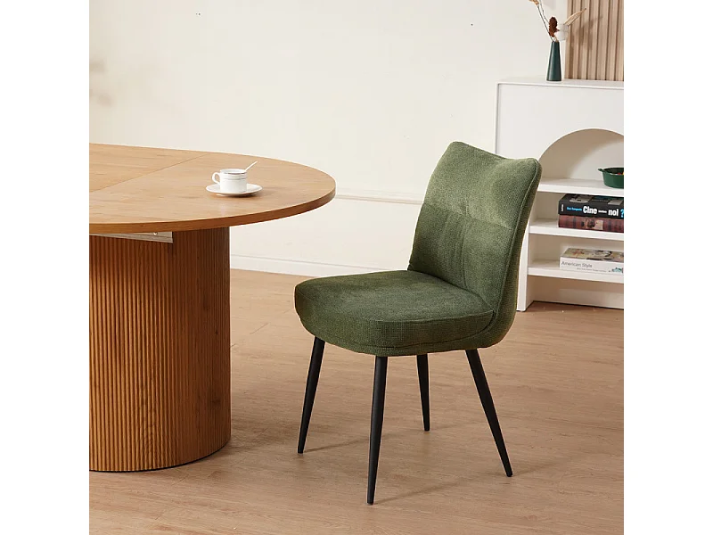 Chaise Louise tissu vert pieds métal