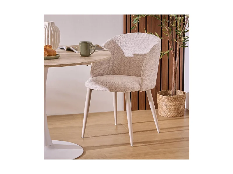 Chaise Céleste bouclette beige pieds métal beige Atmosphera