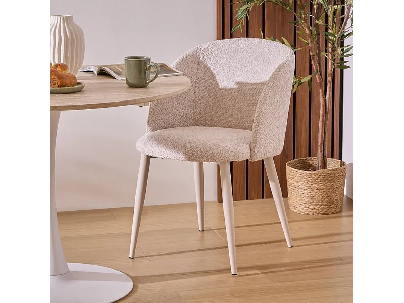 Chaise Céleste bouclette beige pieds métal beige Atmosphera