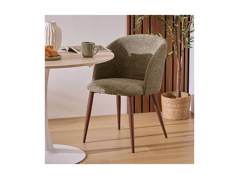 Chaise Céleste bouclette kaki pieds métal effet noyer Atmosphera