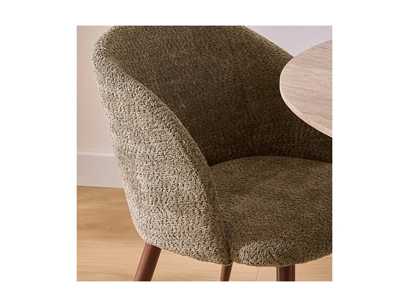 Chaise Céleste bouclette kaki pieds métal effet noyer Atmosphera