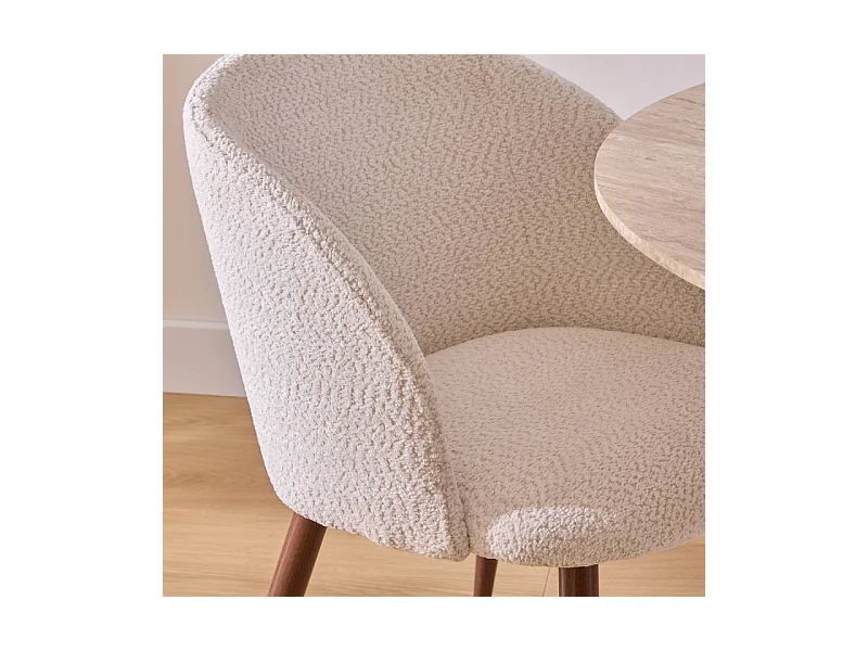 Chaise Céleste bouclette ivoire pieds métal effet noyer Atmosphera