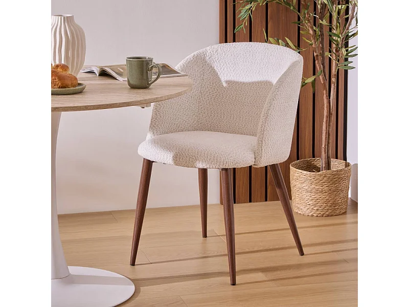 Chaise Céleste bouclette ivoire pieds métal effet noyer Atmosphera