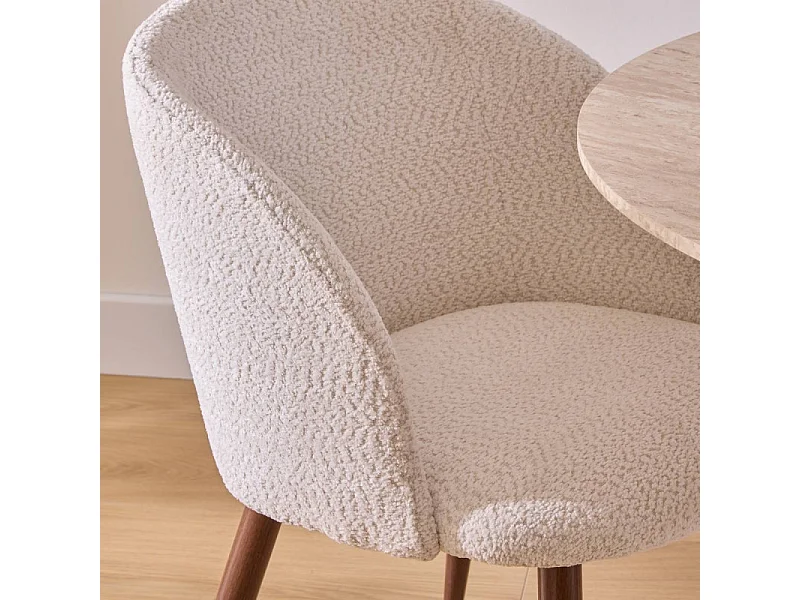 Chaise Céleste bouclette ivoire pieds métal effet noyer Atmosphera