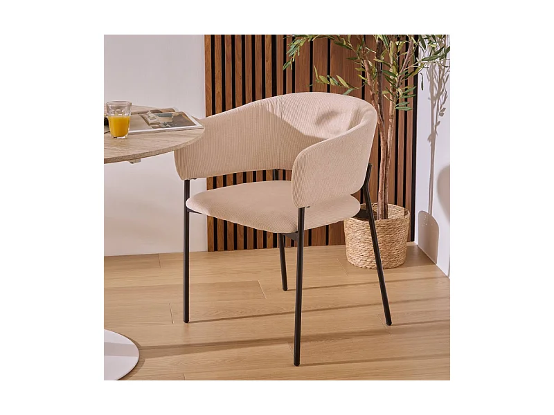 Fauteuil repas velours côtelé beige Solea Atmosphera