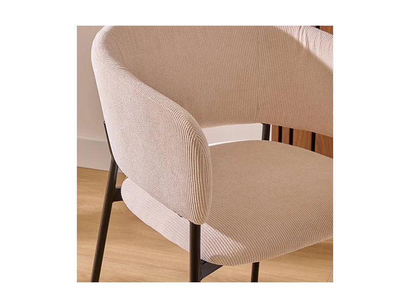 Fauteuil repas velours côtelé beige Solea Atmosphera
