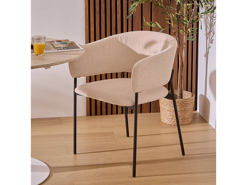 Fauteuil repas velours côtelé beige Solea Atmosphera