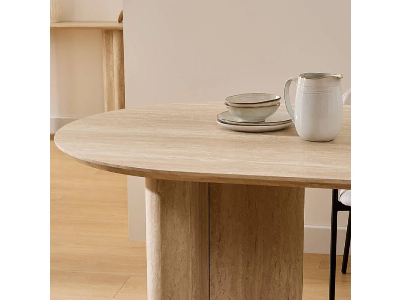 Table à manger 180 x 90 cm Anaya MDF effet travertin Atmosphera