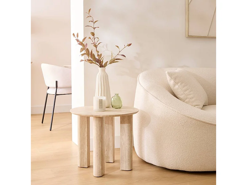 Table café Anaya D50,5 cm MDF effet travertin Atmosphera