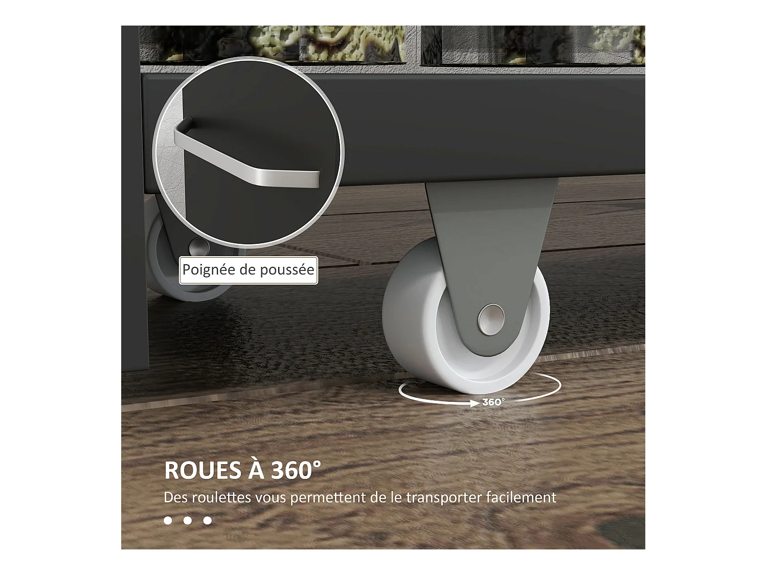 Meuble bas colonne rangement salle de bain à roulettes 3 niveaux dim. 48L x 15l x 80H cm MDF panneaux noir aspect chêne clair