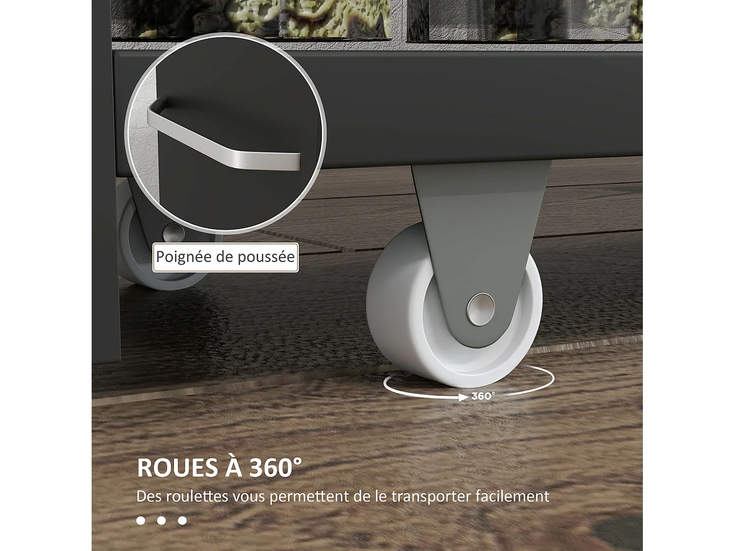 Meuble bas colonne rangement salle de bain à roulettes 3 niveaux dim. 48L x 15l x 80H cm MDF panneaux noir aspect chêne clair