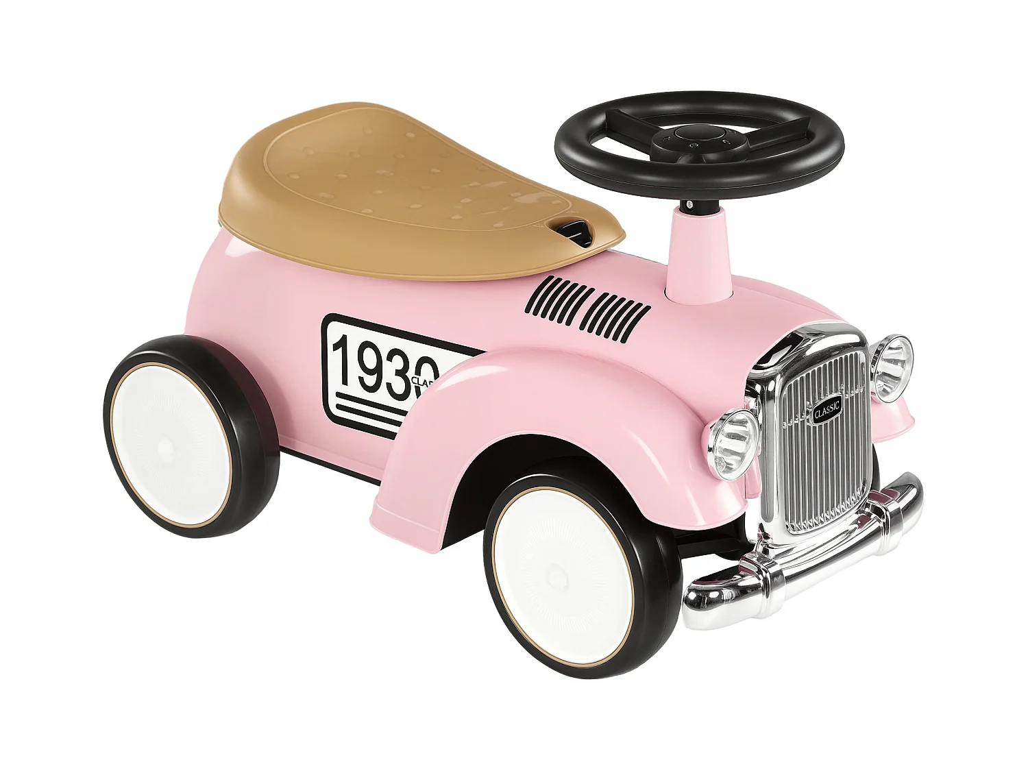 Porteur enfant voiture de collection rétro coffre butée arrière anti-basculement klaxon rose