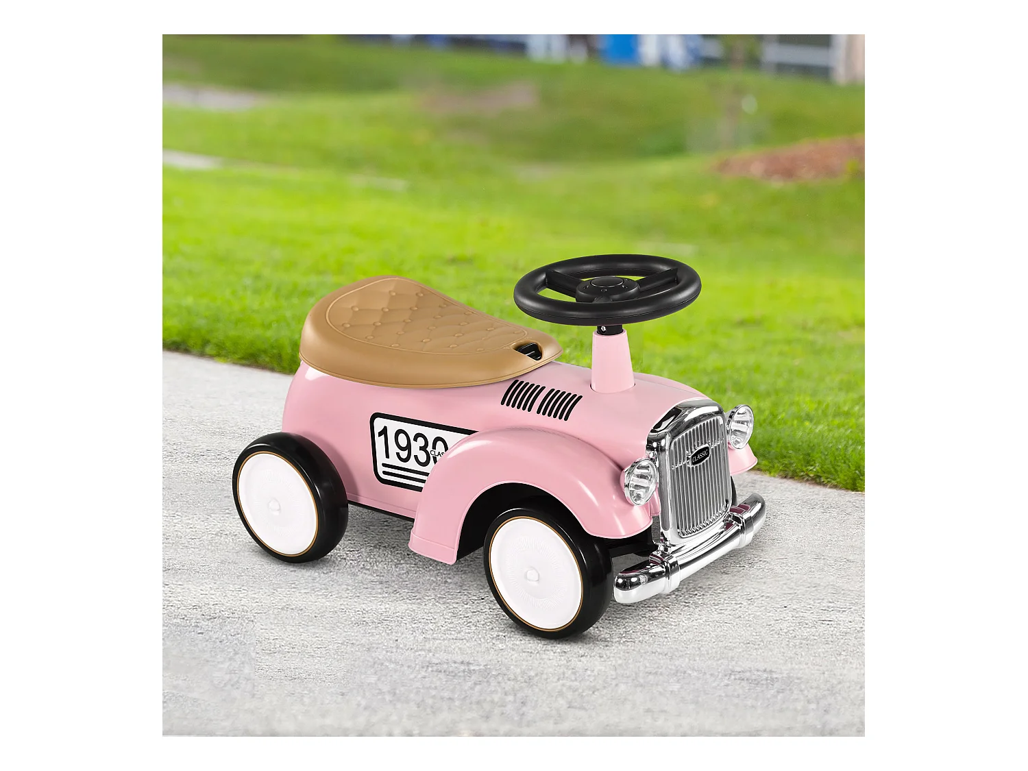 Porteur enfant voiture de collection rétro coffre butée arrière anti-basculement klaxon rose