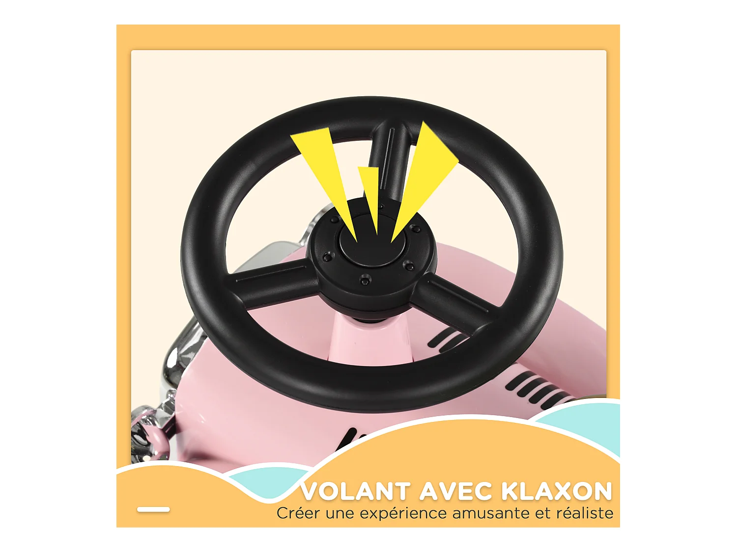 Porteur enfant voiture de collection rétro coffre butée arrière anti-basculement klaxon rose