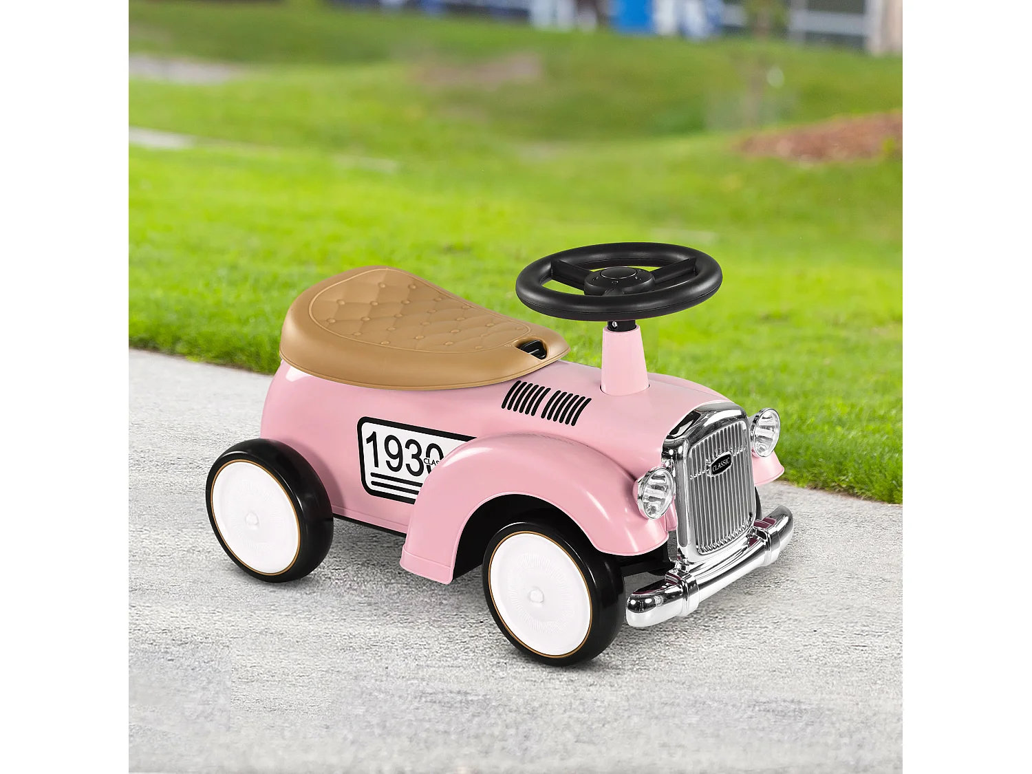 Porteur enfant voiture de collection rétro coffre butée arrière anti-basculement klaxon rose