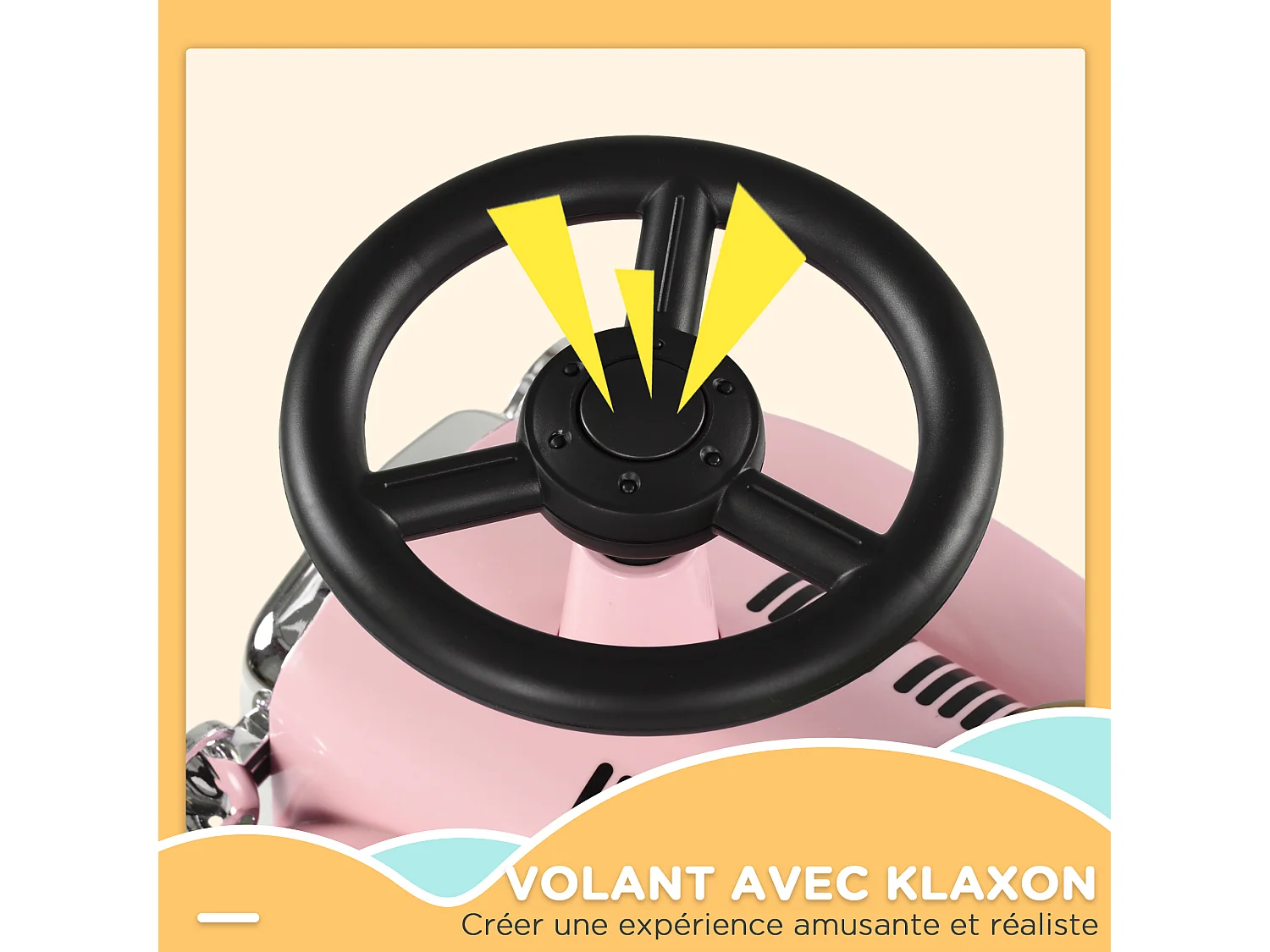 Porteur enfant voiture de collection rétro coffre butée arrière anti-basculement klaxon rose