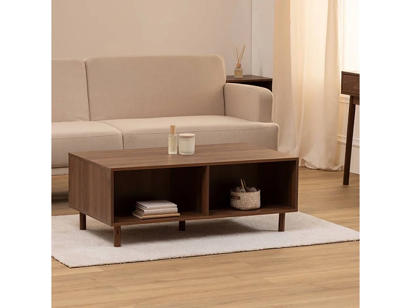 Table Basse 2 Portes Coulissantes "Slidy" 108cm Marron