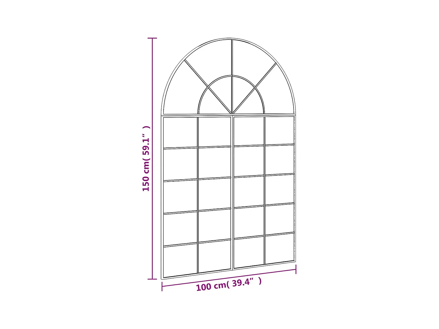 Miroir mural noir 100x150 cm arche fer