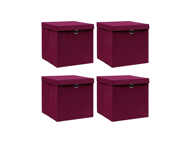 Boîtes de rangement 4 pcs Rouge foncé 32x32x32 cm Tissu