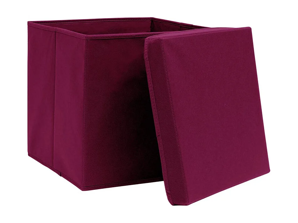 Conjunto de Caixas de Arrumação com Tampas - 4 Peças em Tecido Vermelho Escuro
