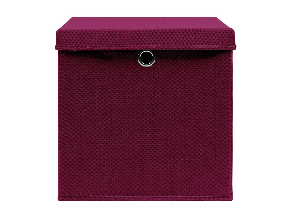 Conjunto de Caixas de Arrumação com Tampas - 4 Peças em Tecido Vermelho Escuro