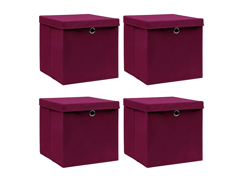 Boîtes de rangement 4 pcs Rouge foncé 32x32x32 cm Tissu