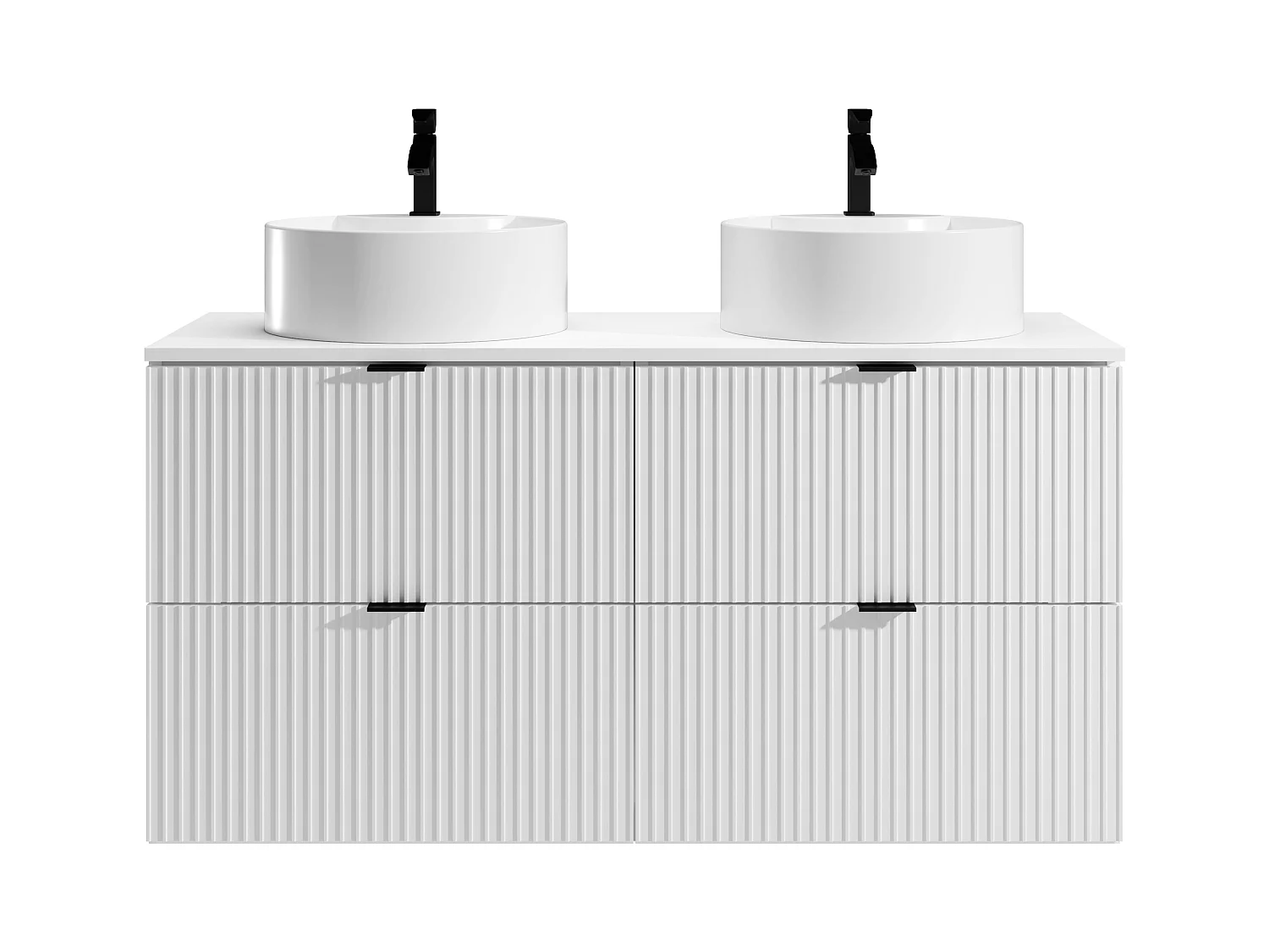 Meuble de salle de bain suspendu strié avec vasque à poser ronde - Blanc mat - 120 cm - ZEVINI
