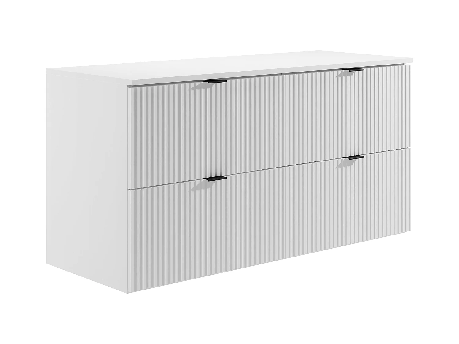 Meuble de salle de bain suspendu strié avec vasque à poser ronde - Blanc mat - 120 cm - ZEVINI