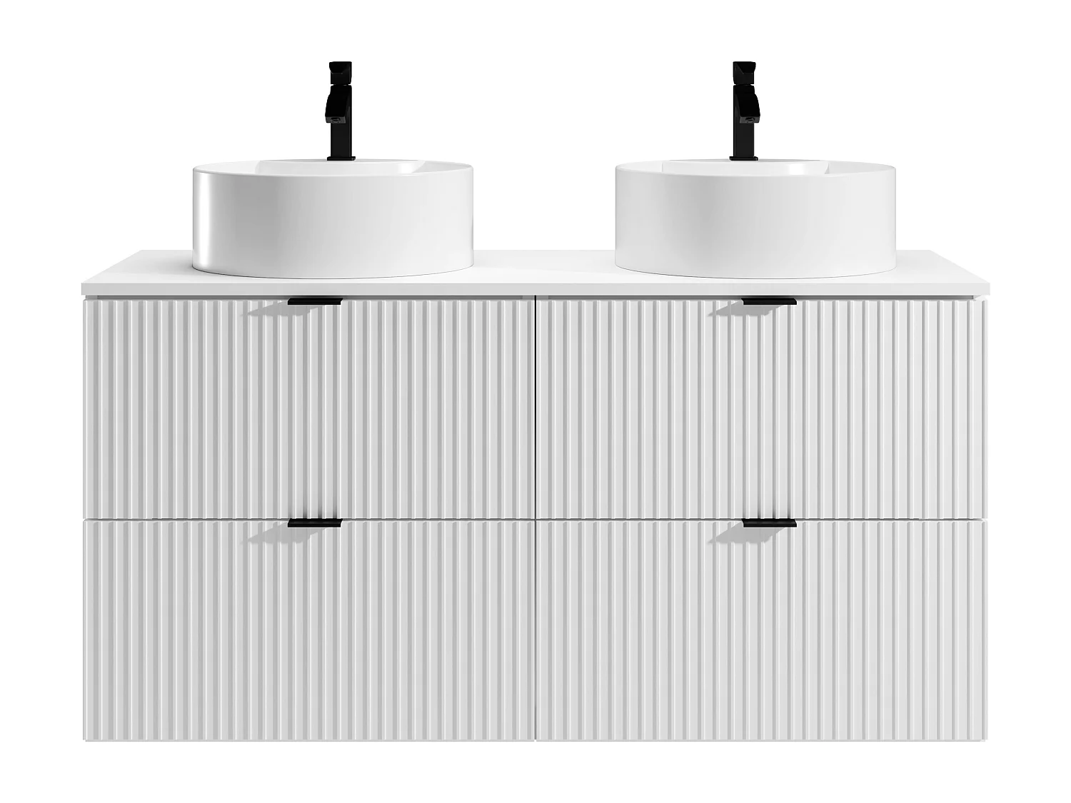 Meuble de salle de bain suspendu strié avec vasque à poser ronde - Blanc mat - 120 cm - ZEVINI