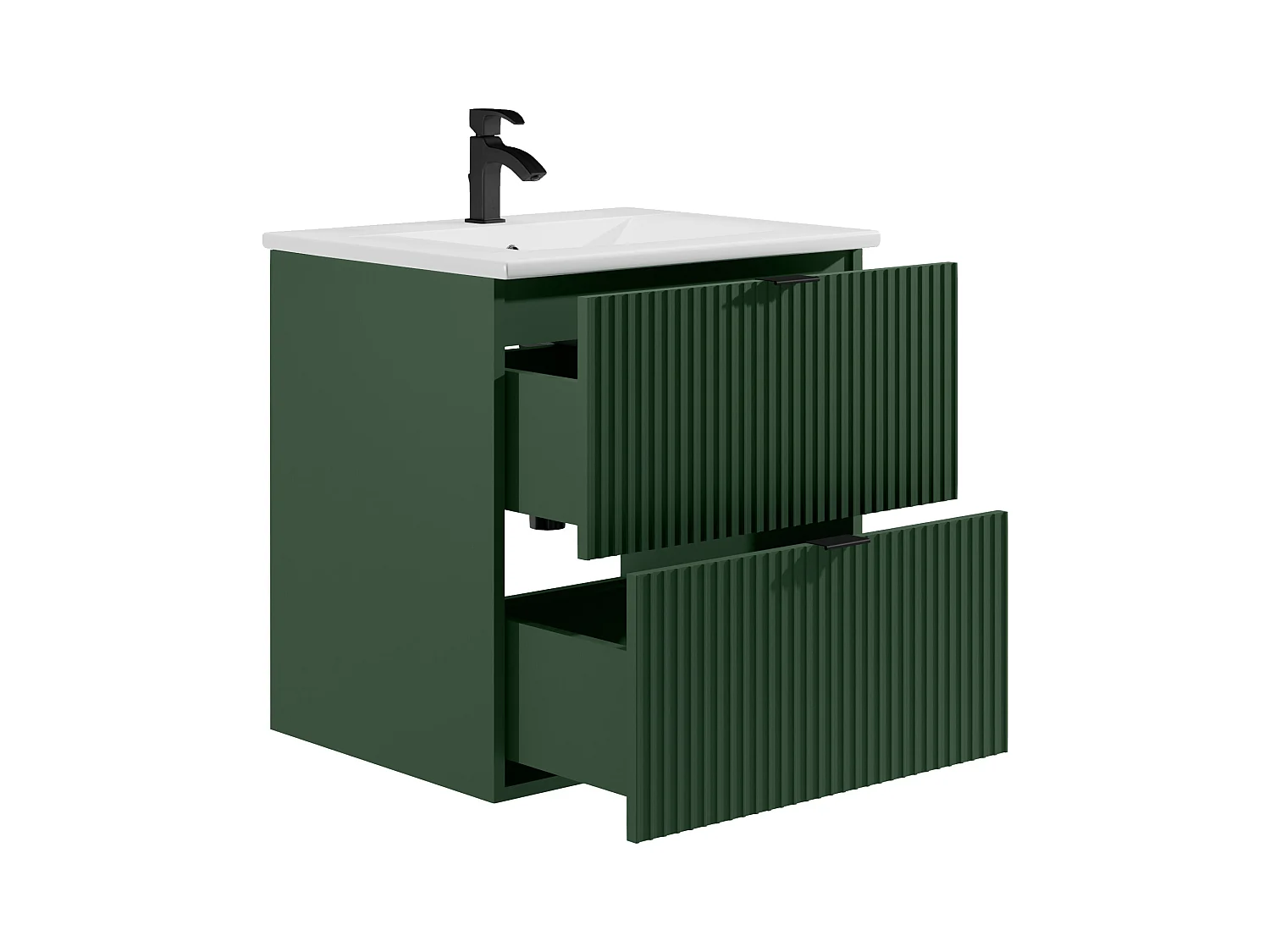 Meuble de salle de bain suspendu strié avec vasque à encastrer - Vert mat - 60 cm - ZEVINI