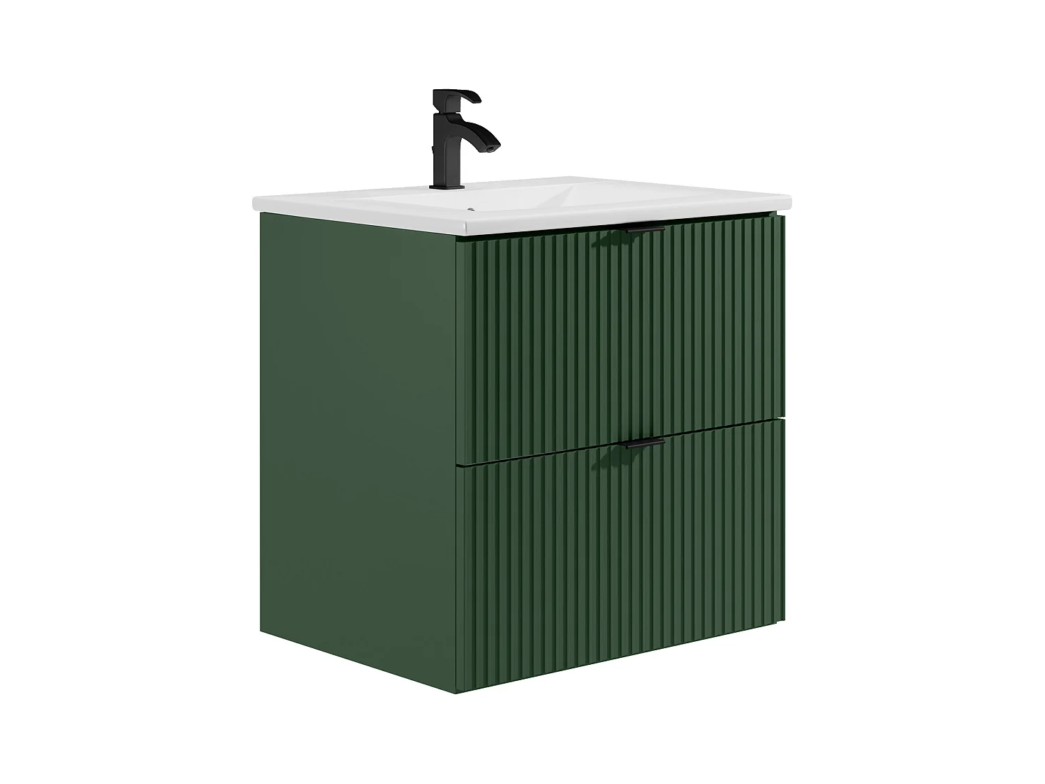 Meuble de salle de bain suspendu strié avec vasque à encastrer - Vert mat - 60 cm - ZEVINI