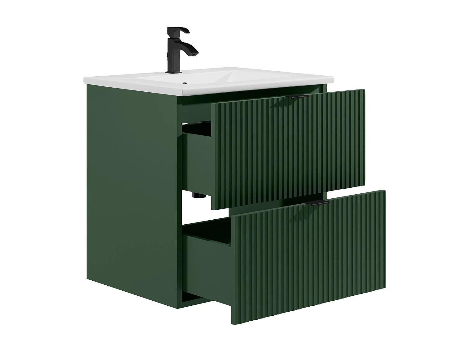 Meuble de salle de bain suspendu strié avec vasque à encastrer - Vert mat - 60 cm - ZEVINI