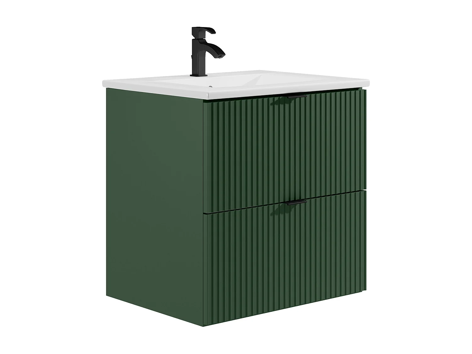 Meuble de salle de bain suspendu strié avec vasque à encastrer - Vert mat - 60 cm - ZEVINI