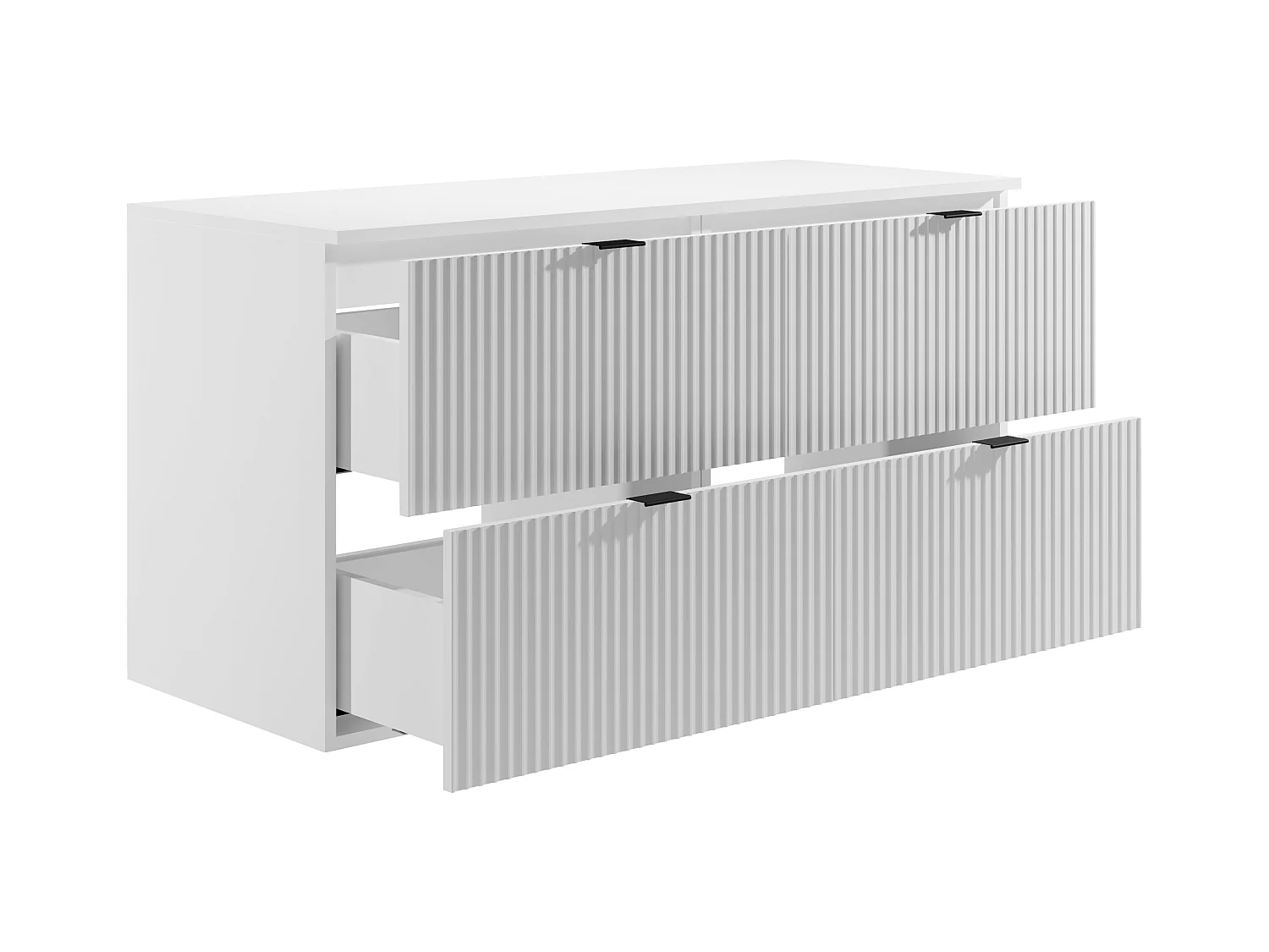 Meuble sous vasque suspendu strié avec planche - Blanc mat - 120 cm - ZEVINI