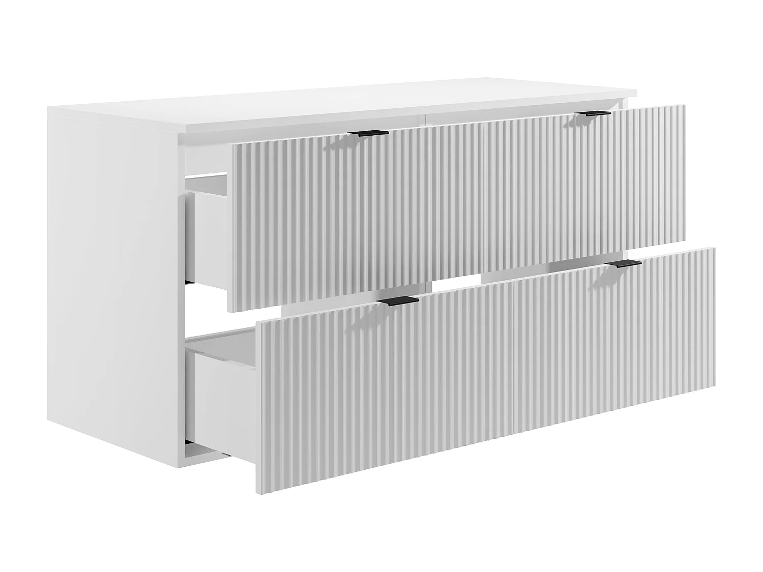 Meuble sous vasque suspendu strié avec planche - Blanc mat - 120 cm - ZEVINI