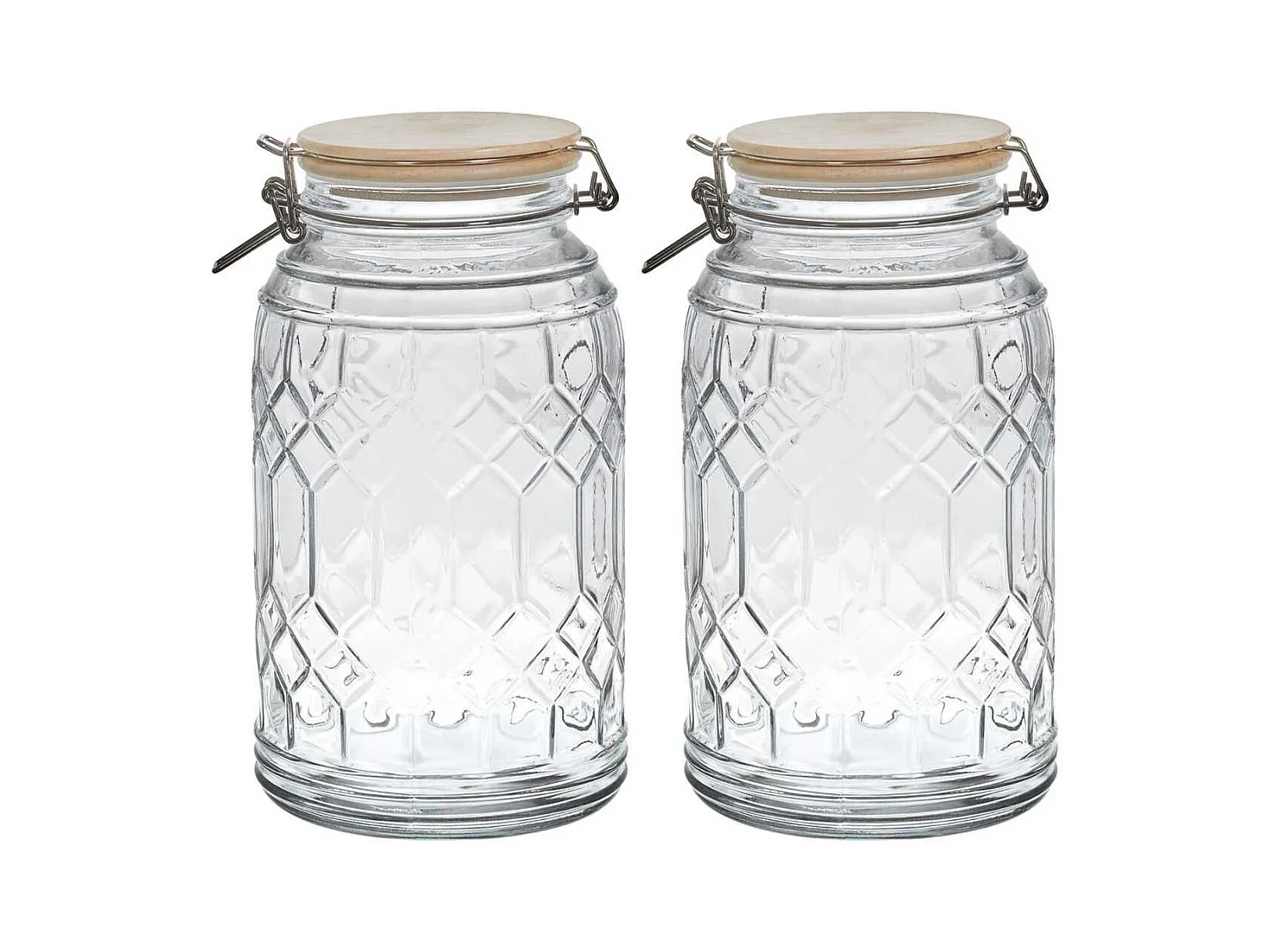 Lot de 2 Bocaux de Conservation 2,3L en Verre Couvercle Bambou