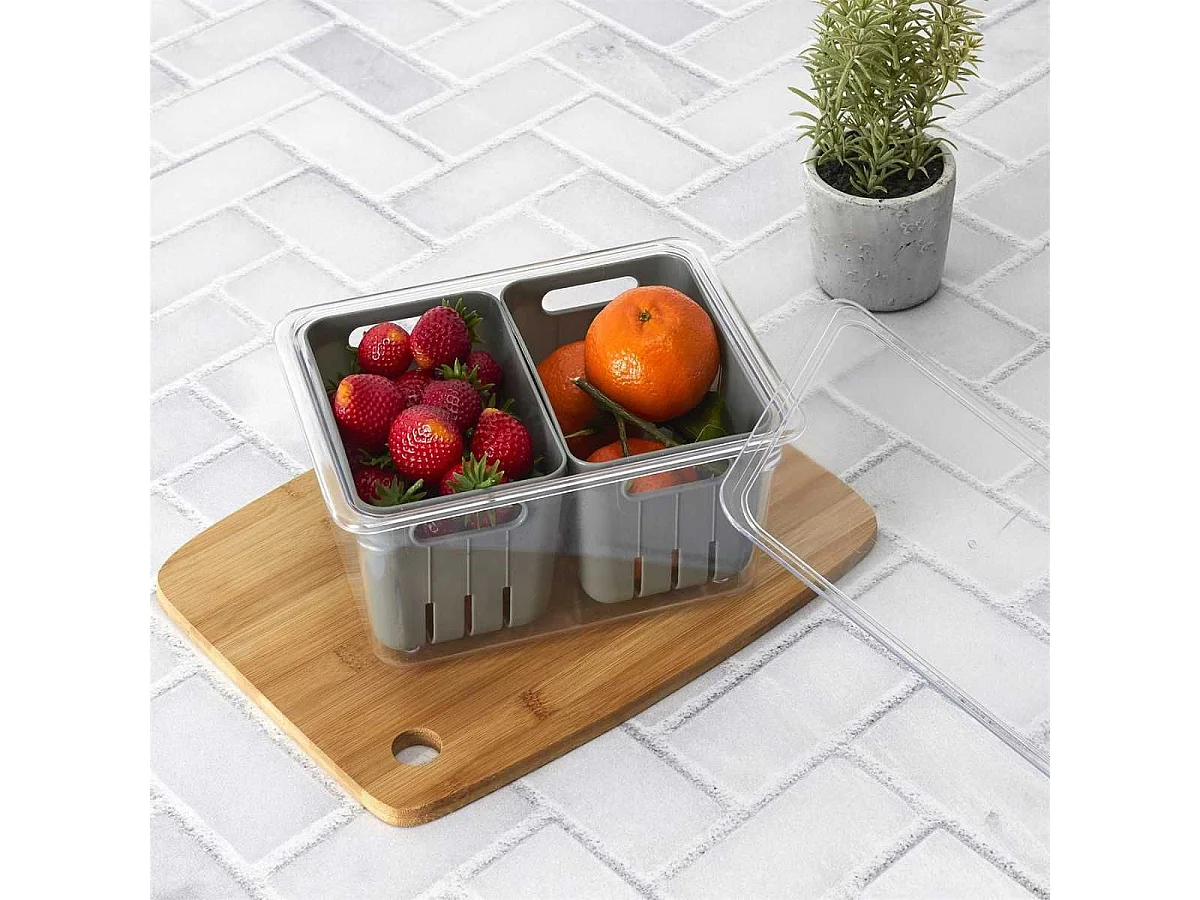 Boite de conservation transparente avec 2 bacs amovibles gris