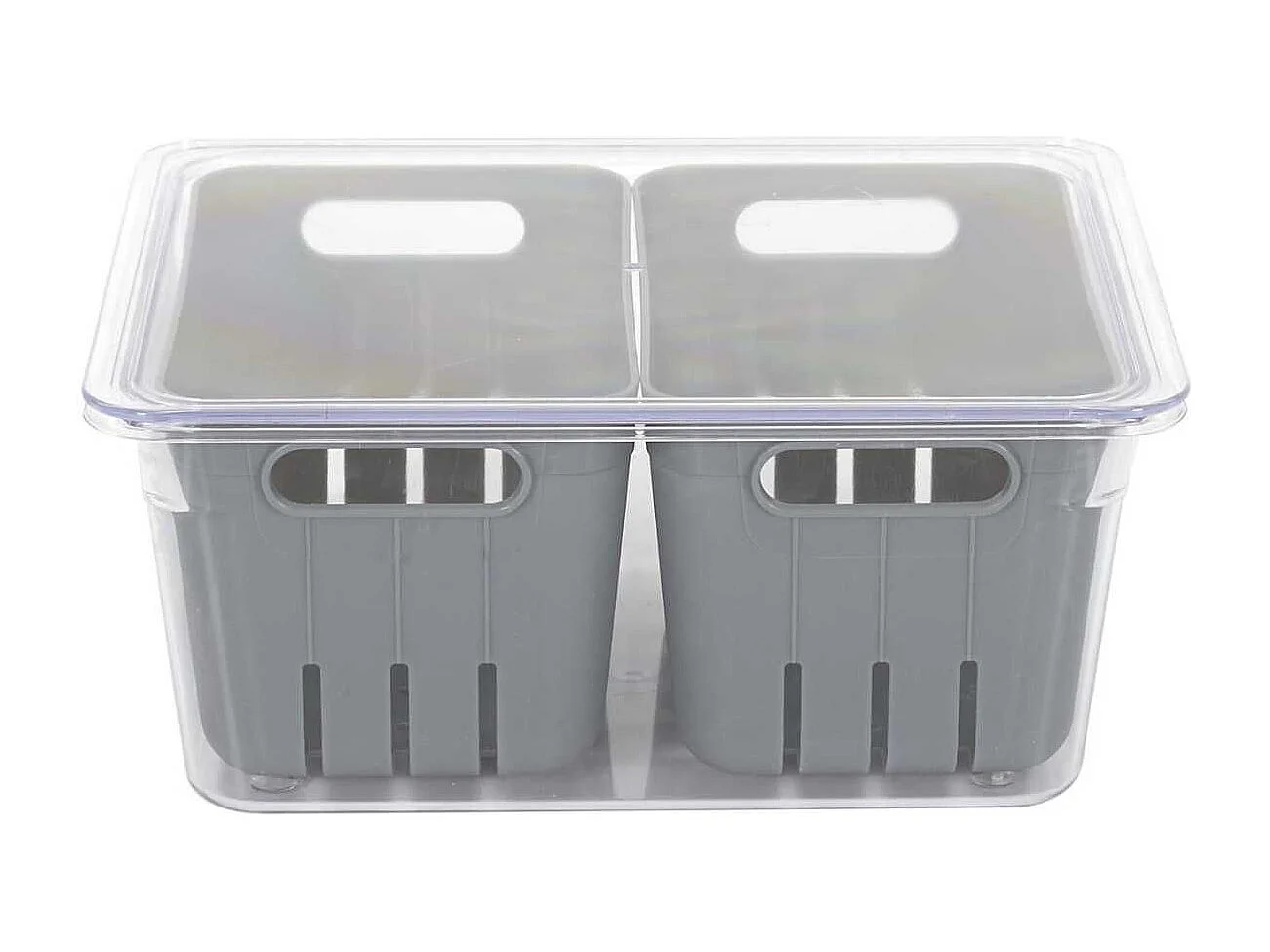 Boite de conservation transparente avec 2 bacs amovibles gris