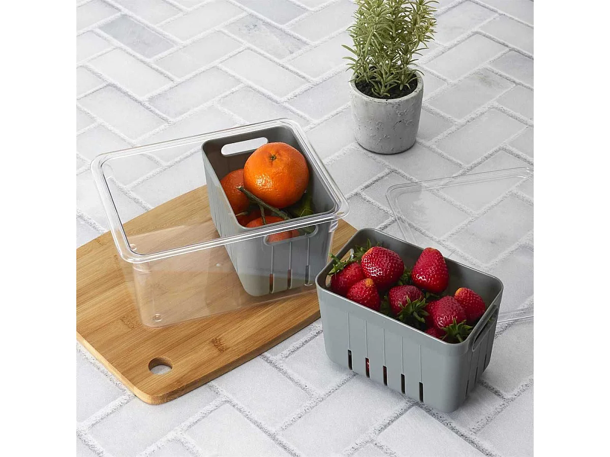 Boite de conservation transparente avec 2 bacs amovibles gris