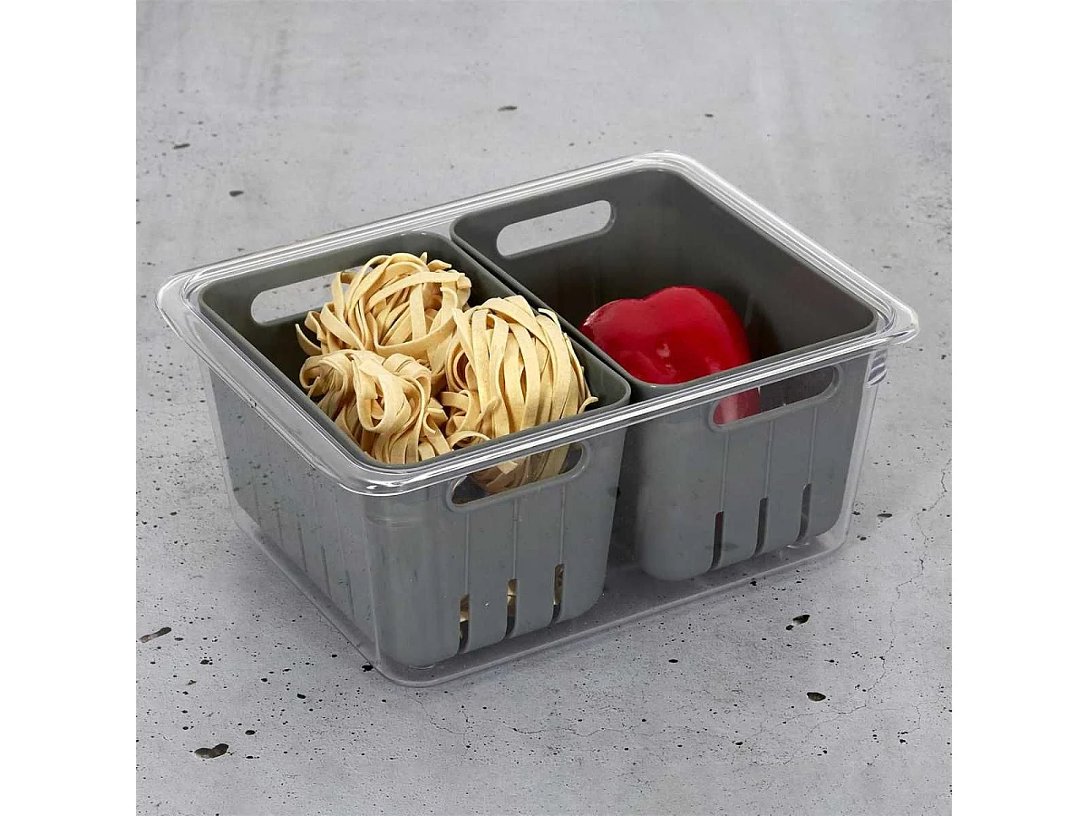 Boite de conservation transparente avec 2 bacs amovibles gris