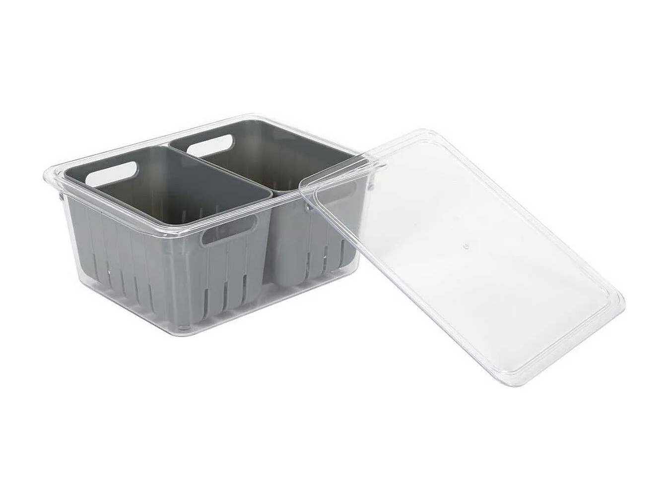 Boite de conservation transparente avec 2 bacs amovibles gris