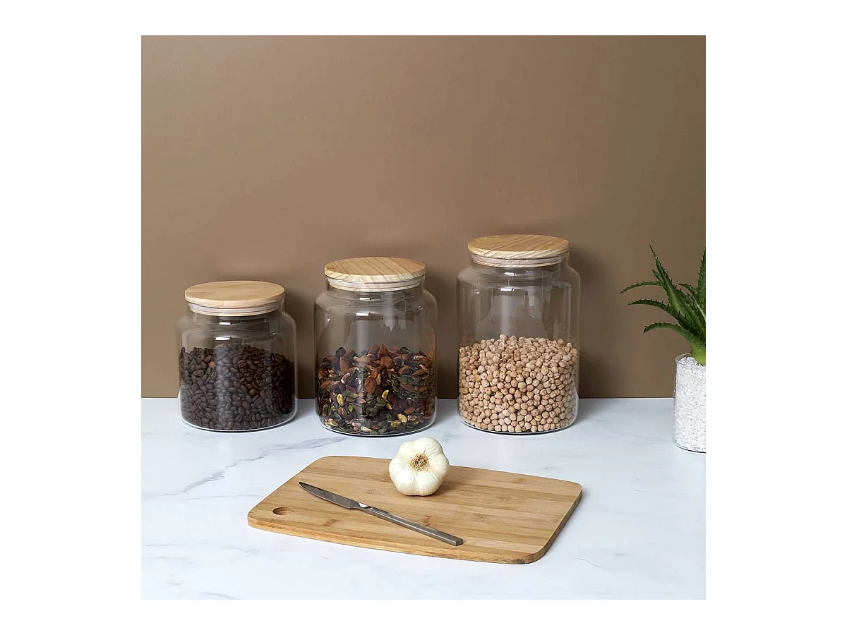 Bocal de Conservation 2,9L en Verre Couvercle Bois - BOSQ